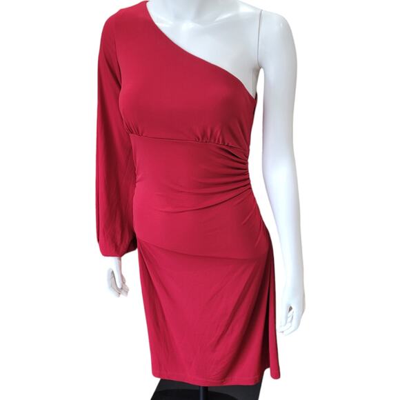 Maggy London Red One Single Shoulder Draped Dress 10 Unique Heritage Old Money - Picture 1 of 9